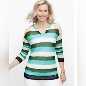 Talbots Sweater Long Sleeve Split Neck Mesh Stripe Size Medium